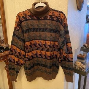 Vintage PREPPY Earthy Color Wool Blend Turtleneck Sweater-Large-Made in France